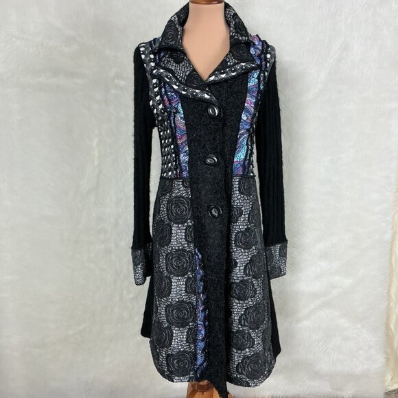 Tivoli Sweaters - Tivoli Ireland Wool Mohair Floral Lace Ruffle Long Cardigan Sweater Jacket S